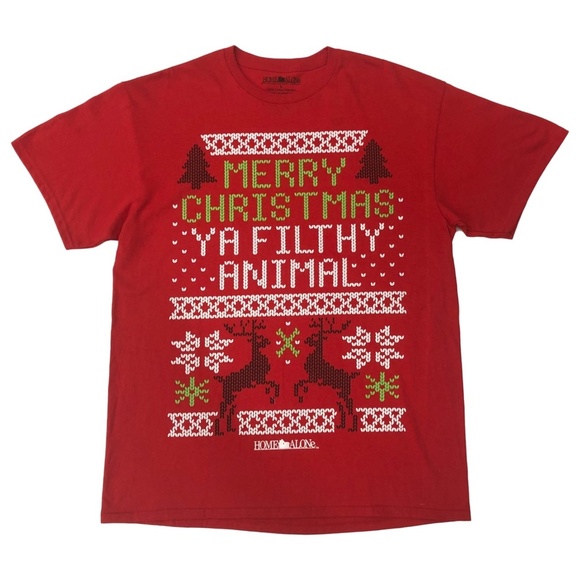 ESSENTIAL CHARACTERS Tee Shirt Home Alone "Merry Christmas Ya Filthy Animal" Red - Picture 2 of 3